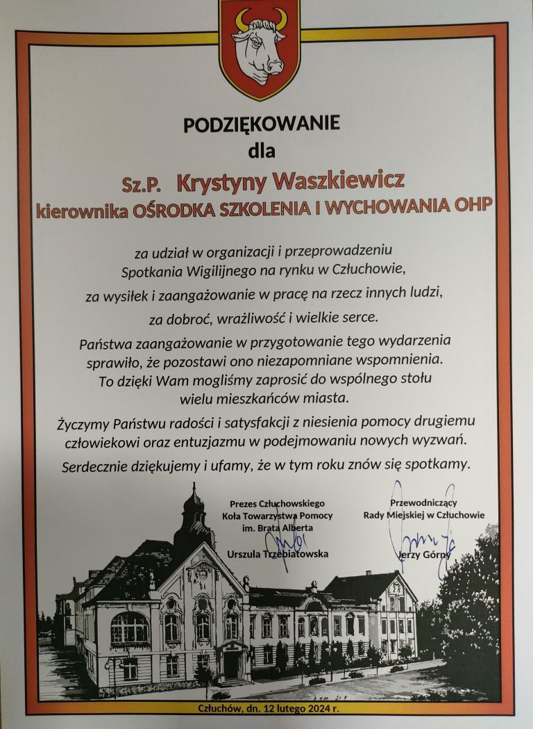 OSiW Człuchów doceniony przez Radę Miasta w Człuchowie 